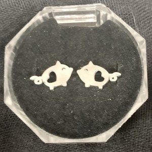 Tiny Stainless Steel Hypoallergenic Pig with Cutout Heart Earrings